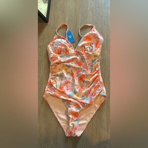 Cupshe Floral One Piece Swimsuit - Pink and Orange